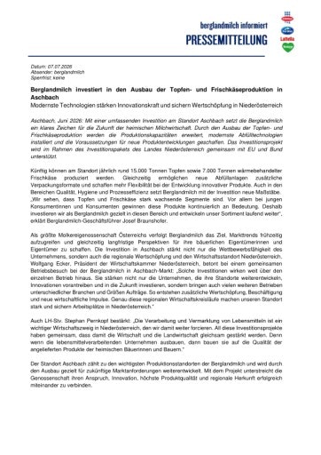 Vorschau Bild von Investitionsprojekt Topfen/Frischkäse-Linie