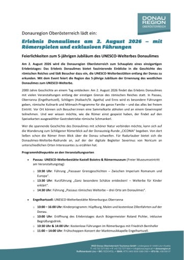 Vorschau Bild von Presseeinladung Erlebnis Donaulimes am 2. August 2026 in der Donauregion Oberösterreich.