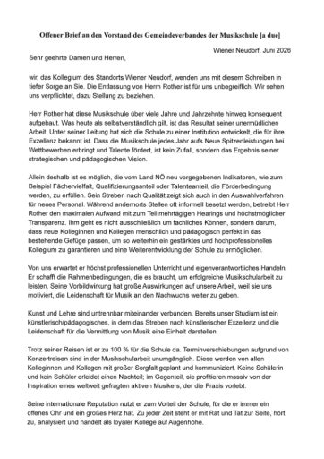 Vorschau Bild von offener Brief des Teams der Musikschule am Standort Wiener Neudorf
