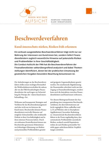 Vorschau Bild von Reden wir über Aufsicht Nr. 14 - Beschwerdeverfahren: Kund:innenschutz stärken, Risiken früh erkennen
