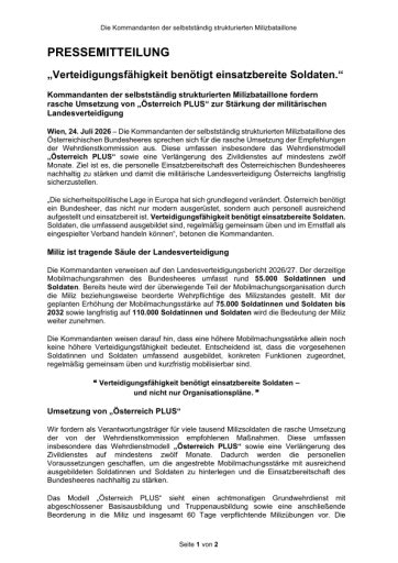 Vorschau Bild von PRESSEMITTEILUNG „Verteidigungsfähigkeit benötigt einsatzbereite Soldaten.“ Initiative der Kommandanten der selbstständig strukturierten Milizbataillone