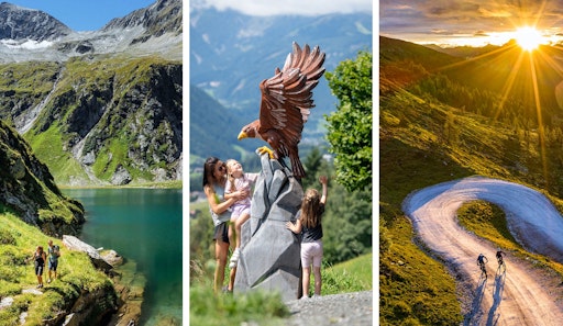 Familien brechen zu gemeinsamen Abenteuern auf, Wanderer und
(E-)Mountainbiker genießen die ersten Gipfelblicke und oben am
Wildkogel wartet jeden Tag ein neues Highlight