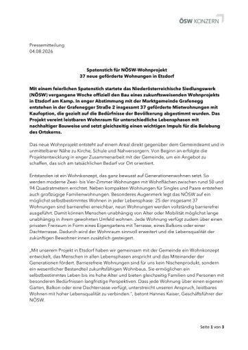 Vorschau Bild von Pressemitteilung: Spatenstich für NÖSW Projekt in Etsdorf