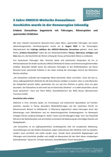 Vorschau Bild von Presseaussendung Nachbericht Erlebnis Donaulimes