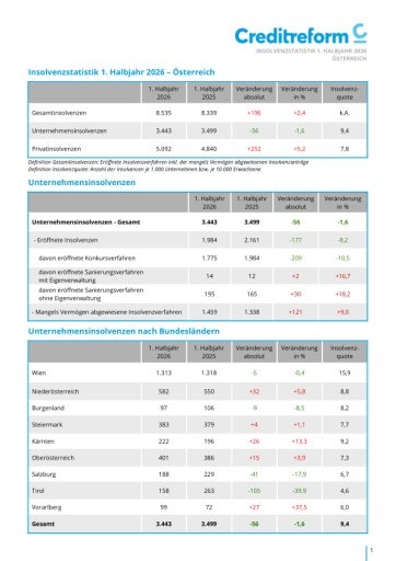 Vorschau Bild von Creditreform Insolvenzstatistik 1. Halbjahr 2026