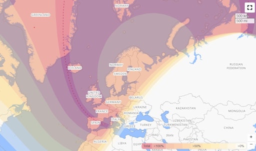 Zeitpunkt der maximalen Abschattung über Europa