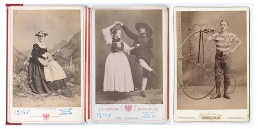pos/19145: Positiv: Porträt einer Frau in Zillertaler Tracht
pos/19148: Positiv: Porträt eines tanzenden Paares in Tracht aus dem
Pustertal pos/67699: Positiv: Porträt eines Mitglieds des Wiener
Radfahrer Club mit Hochrad, Wien