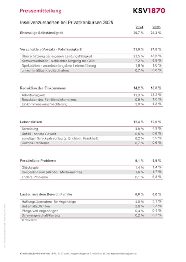 Vorschau Bild von KSV1870 Tabelle zu den Ursachen der Privatkonkurse 2025