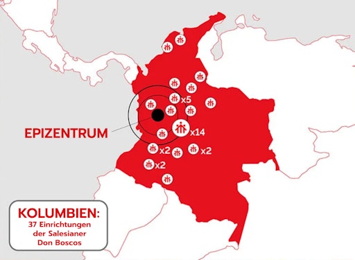 Karte von Kolumbien mit SDB Einrichtungen