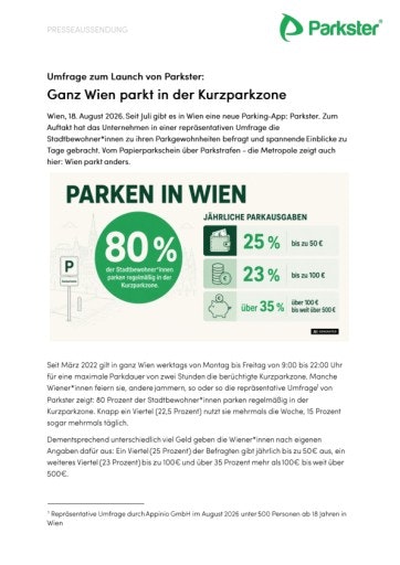 Vorschau Bild von Presseaussendung: Parkster launcht in Wien