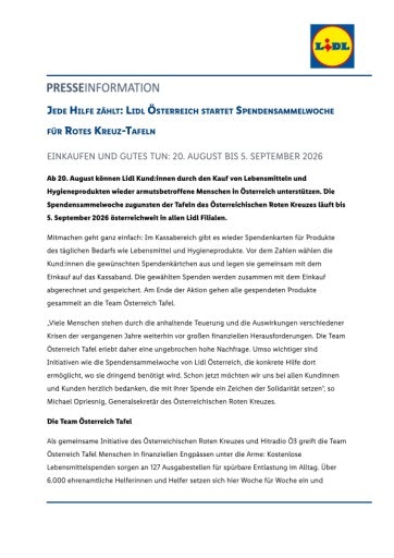 Vorschau Bild von Pressemitteilung Spendensammelwoche