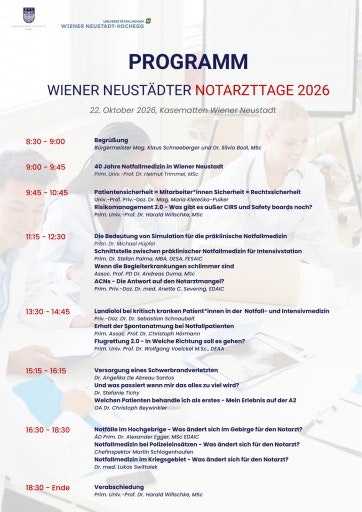 Vorschau Bild von Am 22. Oktober erwartet Sie bei den ersten Wiener Neustädter Notarzttagen ein abwechslungsreiches Programm.