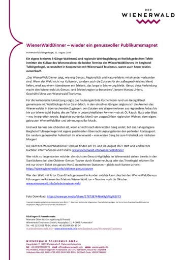 Vorschau Bild von Presseinformation WienerWaldDinner 2026