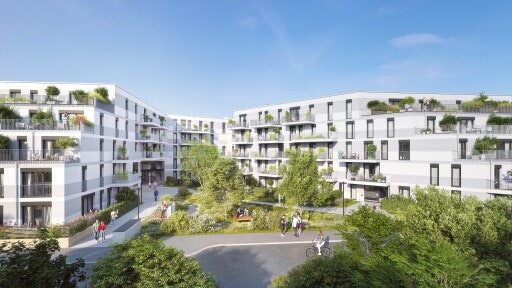 Eingebettet in das Areal des neuen Stadtentwicklungsgebiets „An der Schanze“ im 21. Bezirk entsteht das BUWOG-Projekt „drygalski“. (Motiv: BUILDING; Fotograf: OLN; Bildrechte: BUWOG / OLN)