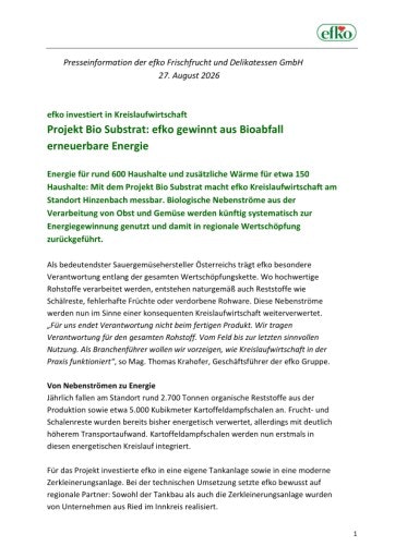 Vorschau Bild von Projekt Bio Substrat: efko gewinnt aus Bioabfall erneuerbare Energie