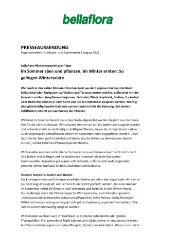 Vorschau Bild von Im Sommer säen und pflanzen, im Winter ernten: So gelingen Wintersalate - bellaflora Pflanzenexpertin gibt Tipps