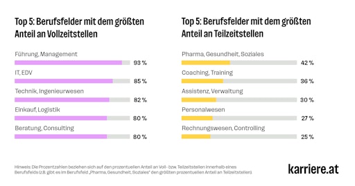 Vorschau Bild von Balkendiagramm: Berufsfelder mit dem größten Anteil an
ausgeschriebenen Vollzeit- und Teilzeitstellen (jeweils Top 5)