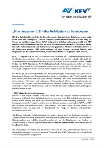 Vorschau Bild von PA AUVA+KFV_Plakataktion Schulbeginn