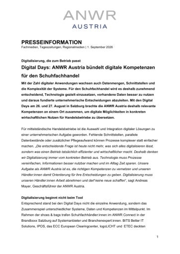 Vorschau Bild von Digital Days: ANWR Austria bündelt digitale Kompetenzen für den Schuhfachhandel.