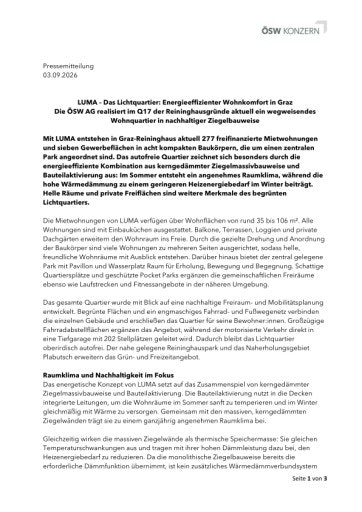Vorschau Bild von ÖSW AG: Pressemitteilung: LUMA - Das Lichtquartier
