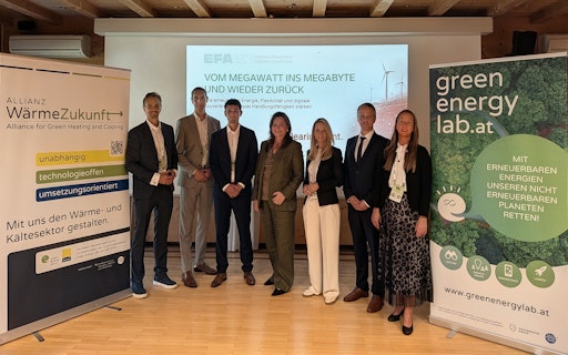 v.l.n.r.: Rainer Matiasek (Green Energy Lab), Gerald Tretter und
Stefan Struggl (BearingPoint), Andrea Edelmann, Julia Weberberger,
Klemens Marx und Susanne Supper (Green Energy Lab)