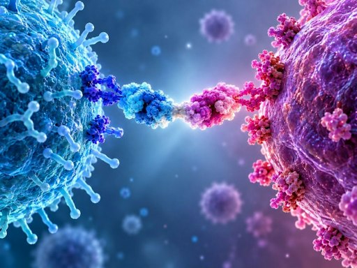 Visuelle Darstellung von Blinatumomab, einem bispezifischen
Antikörper, der Immunzellen dabei hilft, Leukämiezellen zu erkennen
und zu zerstören.