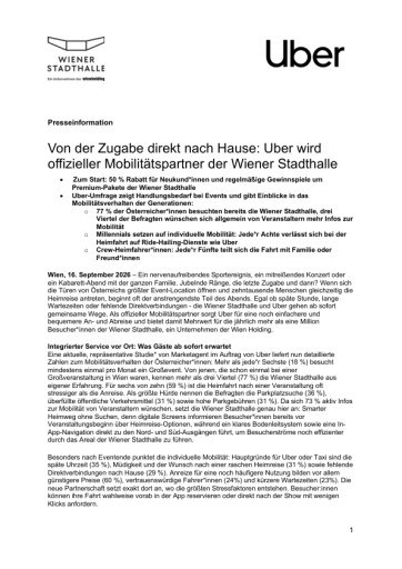 Vorschau Bild von PI Uber wird offizieller Mobilitätspartner der Wiener Stadthalle