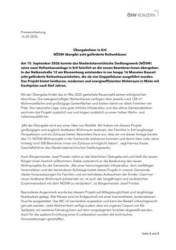 Vorschau Bild von Pressemitteilung: NÖSW Wohnungsübergabe in Ertl