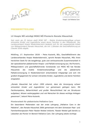 Vorschau Bild von Pressemitteilung Danke an MOKI NÖ Pionierin Renate Hlauschek