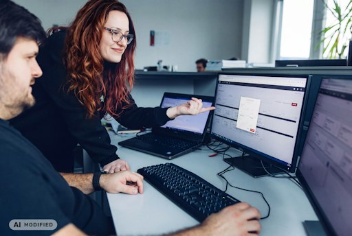 Software-Entwickler arbeiten im Büro zusammen - KI bearbeitet