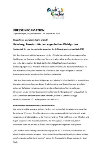 Vorschau Bild von Reinberg: Baustart für den sagenhaften Waldgarten