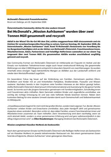 Vorschau Bild von Presseinformation inkl. druckfähigem Bildmaterial.