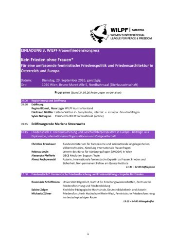 Vorschau Bild von Programm zum Frauenfriedenskongress