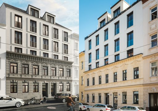 Gegenüberstellung Visualisierung und fertiggestelltes Objekt
O'Brien Gasse