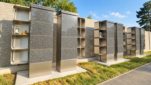 Kommunalsäule mit getrennten Nischen für Urnenbestattungen auf
Friedhöfen.