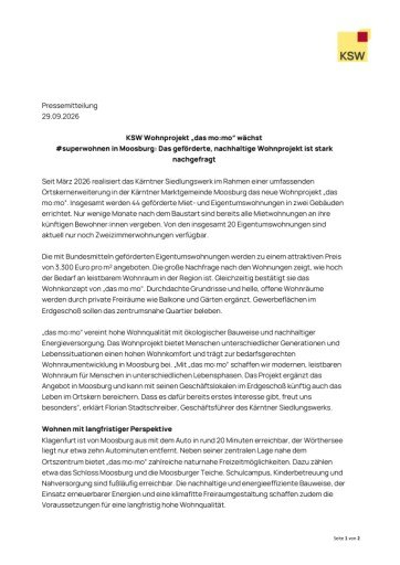 Vorschau Bild von Pressemeldung: KSW "das mo:mo" - Baufortschritt