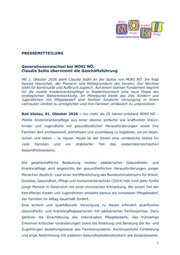 Vorschau Bild von Pressemitteilung Generationenwechsel bei MOKI NÖ