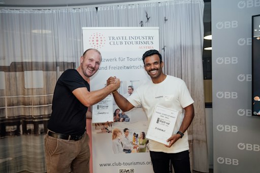 Vorschau Bild von Gratulation an vionmo: Das Start-up gewinnt die Travel Start-up
Night Wien 2026 und zieht damit ins Jahresfinale um den Titel
„Travel Start-up 2026“ ein. touristinfo.ai holt Platz 2.