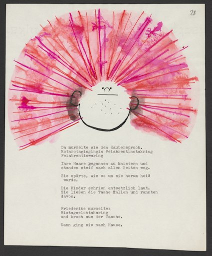 Christine Nöstlinger: „Die feuerrote Friederike“, Typoskript mit
Zeichnung, 1970