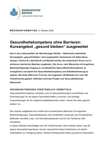 Vorschau Bild von Presseaussendung Projekt "gesund bleiben" inklusive Download-Link zu weiteren Pressefotos.