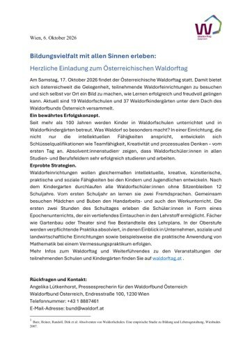 Vorschau Bild von Presseaussendung Waldorftag 2026