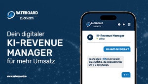 Der neue KI-Revenue Manager von RateBoard beantwortet Fragen von
Hoteliers direkt im Chat und leitet daraus konkrete Empfehlungen ab.