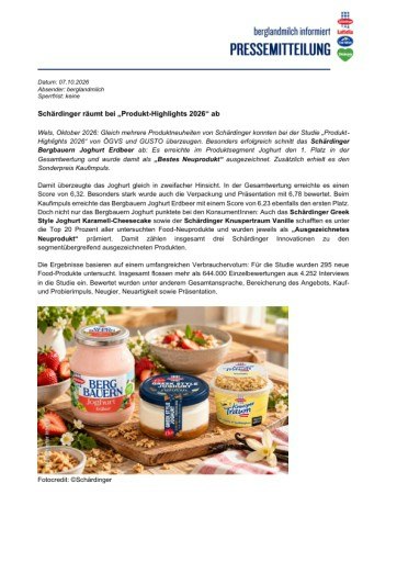 Vorschau Bild von Schärdinger räumt bei „Produkt-Highlights 2026“ ab