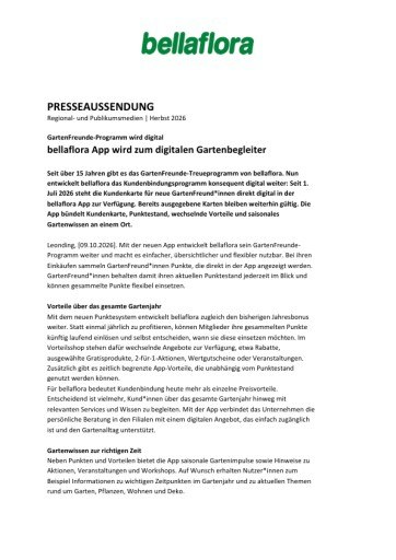 Vorschau Bild von GartenFreunde-Programm wird digital: bellaflora App wird zum digitalen Gartenbegleiter
