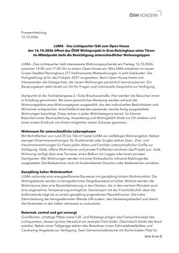 Vorschau Bild von ÖSW AG: Pressemitteilung: LUMA - Open House