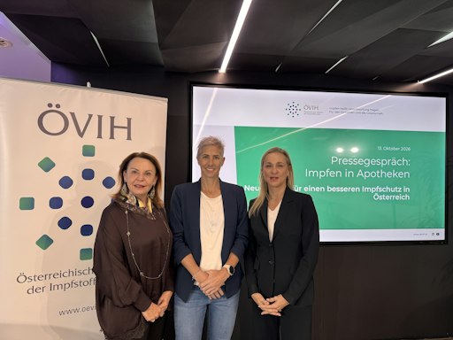 Foto der Sprecherinnen der ÖVIH-Pressekonferenz "Impfen in
Apotheken: Neue Wege für einen besseren Impfschutz in Österreich"
vom 13.10.2026