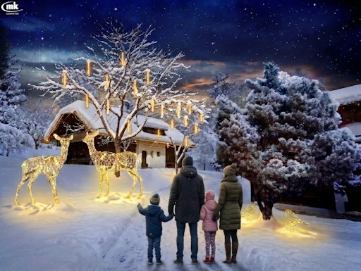 Vorschau Bild von Ein eigens von MK Illumination konzipierter Lichterweg durch das
Dorf mit überdimensionalen Waldtieren sorgt für eine stimmungsvolle
Atmosphäre., KI bearbeitet