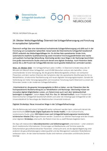 Vorschau Bild von Presse-Info kurz_Weltschlaganfalltag_ Österreich im Spitzenfeld/ neue digitale StrokeApp_ÖGSF