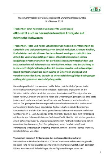 Vorschau Bild von Trockenheit setzt heimische Gemüseernte unter Druck: efko setzt auch in herausforderndem Erntejahr auf heimische Rohwaren