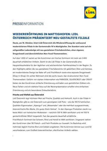 Vorschau Bild von PA Wiedereröffnung Lidl Filiale Mattighofen
